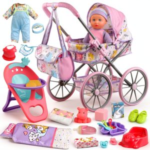 Shantou Mengxiaoxian Realistic Baby Doll Stroller with 23-Item Set-0