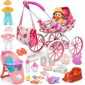 Baby Doll Stroller Set KidJoy Luxury Multifunctional 12.5‑inch Doll-0