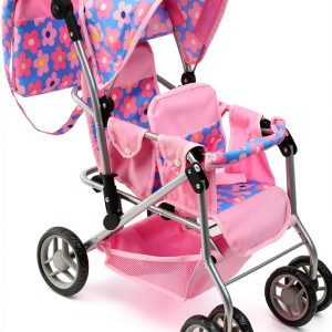 Twin Doll Stroller by Dolls To Play Foldable Design with Blue Bag-0