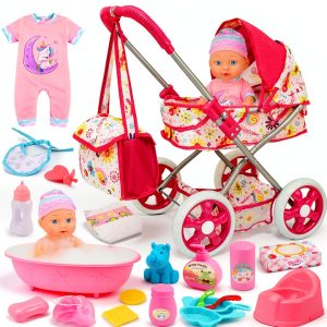 Qirptey Baby Doll Stroller Set with 20 Accessories-0